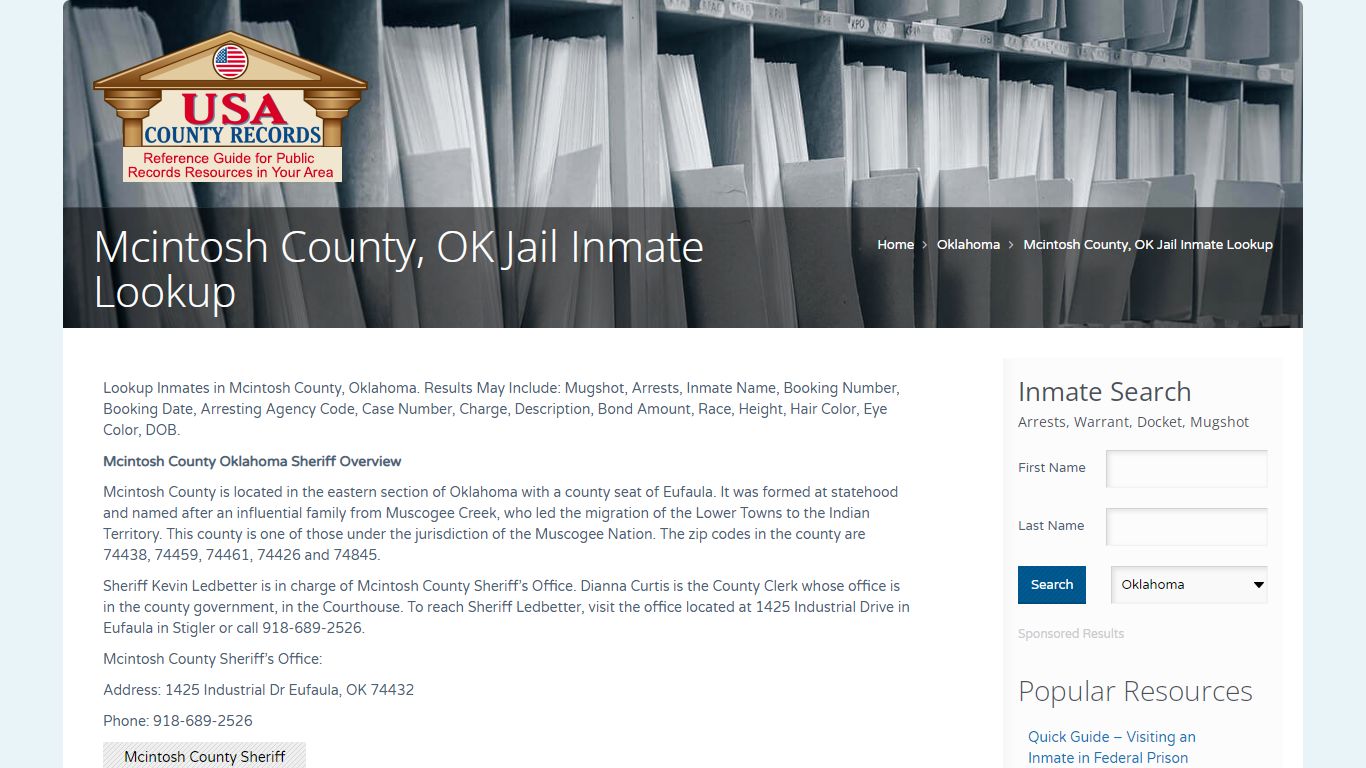 Mcintosh County, OK Jail Inmate Lookup | Name Search